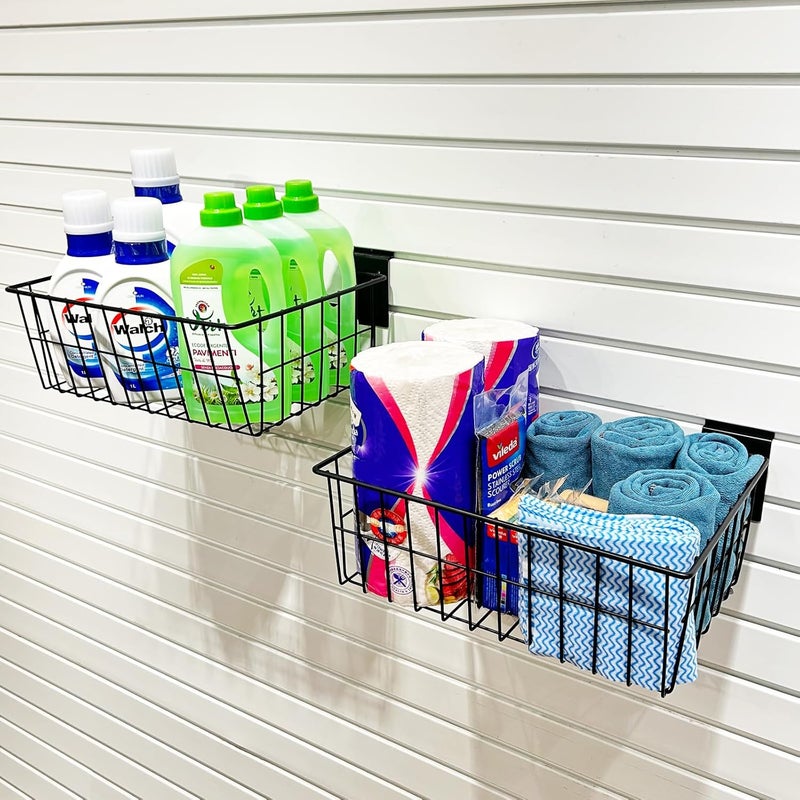 ATOOLA Slatwall Baskets 15 Inch, Large Slatwall Wire Baskets, Heavy-Duty Slat Wall Hanging Bins for Garage, Shops, Rooms, 2 Pack - Image 3